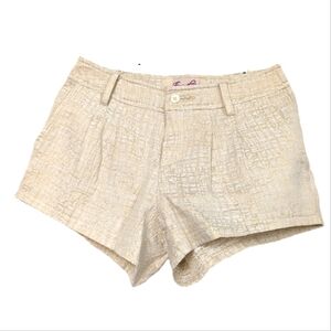 Emmelee Cream & Gold Jacquard Textured Dressy 2 Pocket Flat Pleat Shorts - sz 2